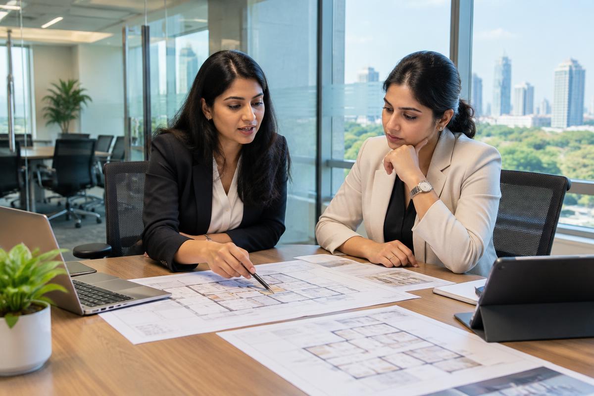 Indian professionals reviewing commercial property plans