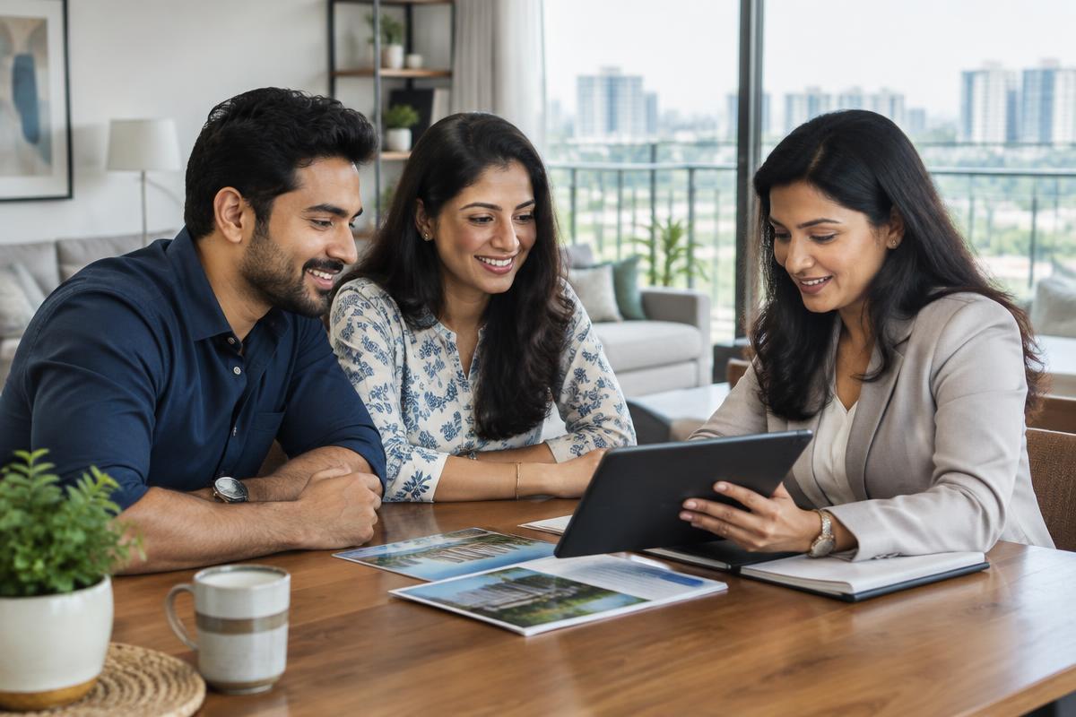 Indian homebuyers meeting a property adviser