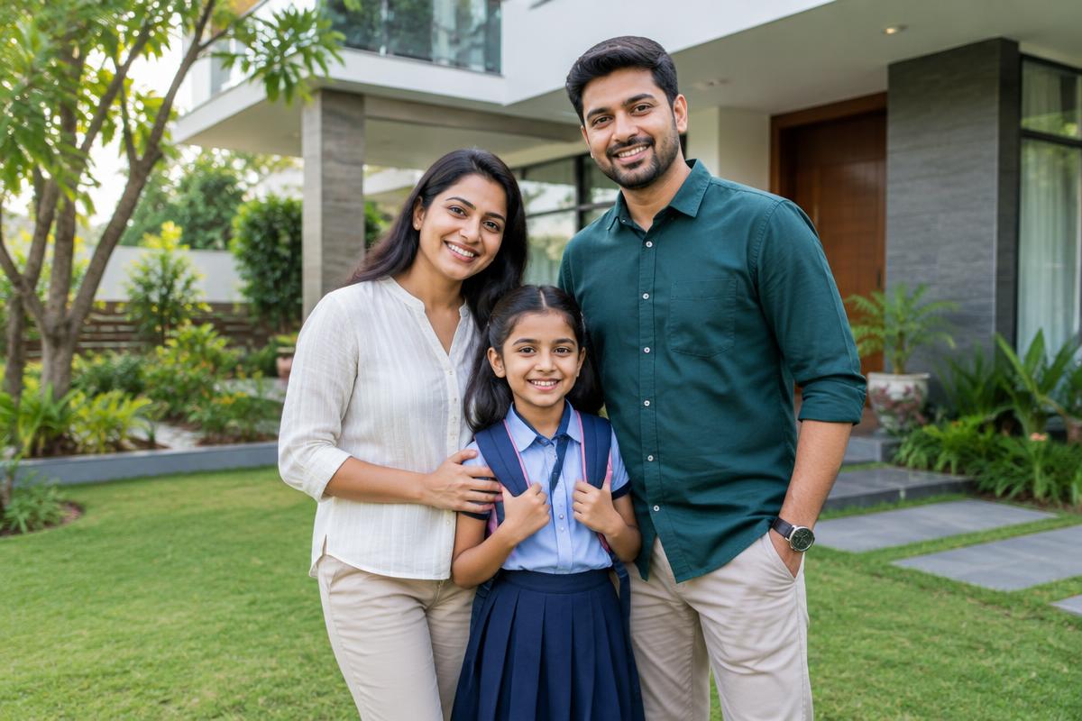 Indian family visiting a contemporary home